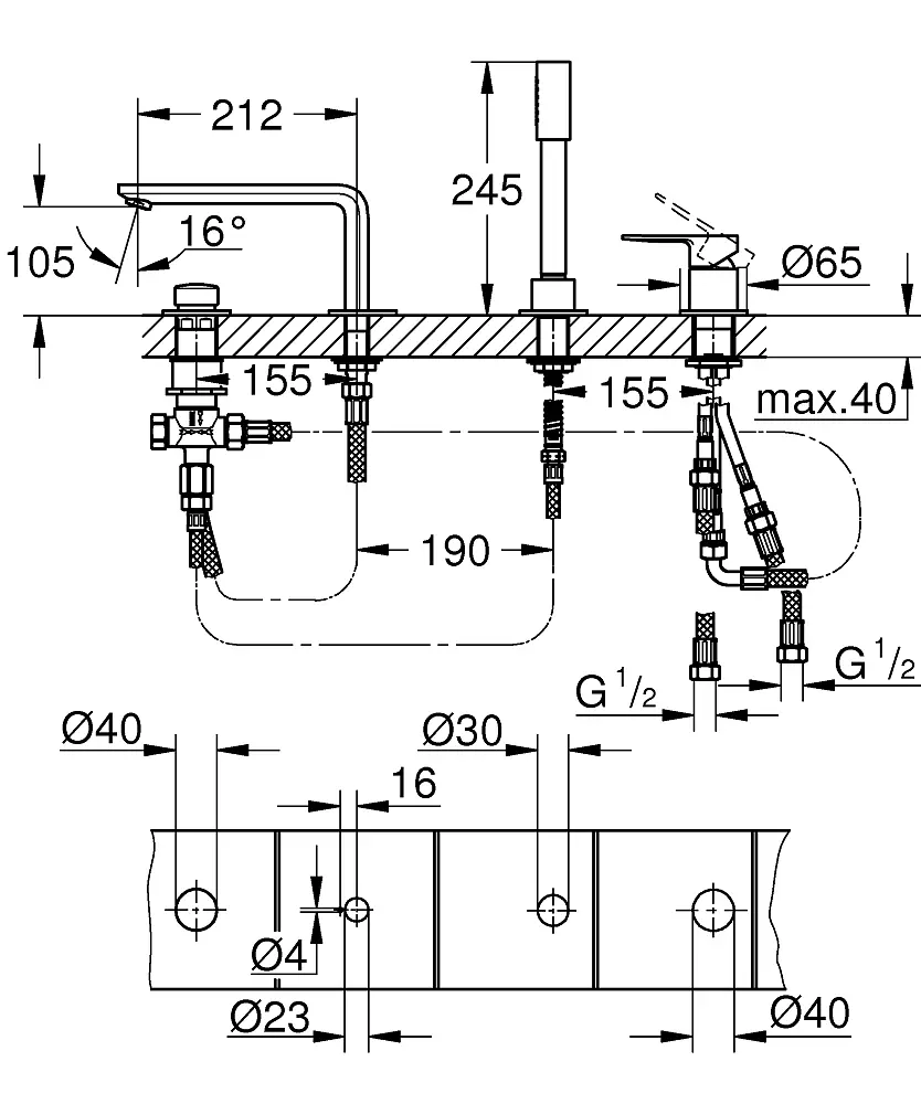 Змішувач для ванни на 4 отвори Grohe Lineare 19577001 Хром - фото 2