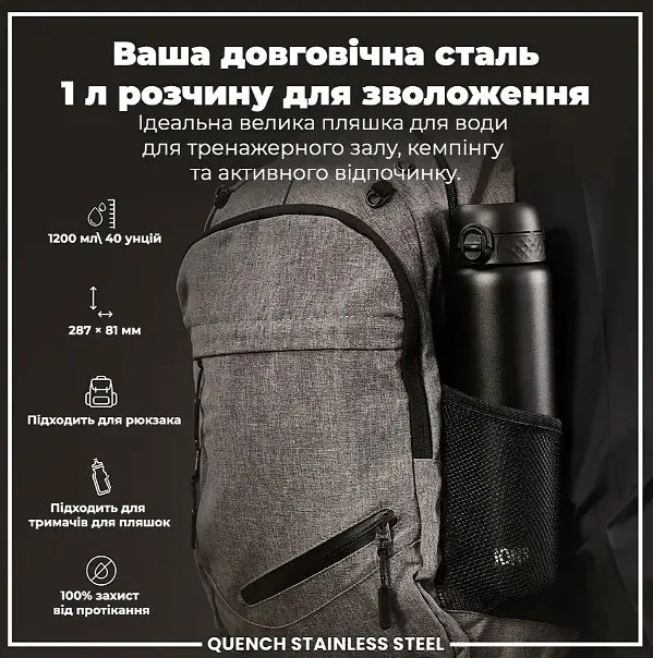 Бутылка для воды ION8 металлическая 1200 мл Stainless Steel Black (I8SS1000BLK) - фото 5