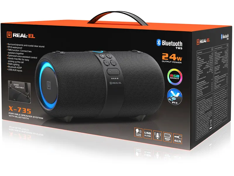 Портативна акустика REAL-EL X-735 Black (EL121600011) - фото 4