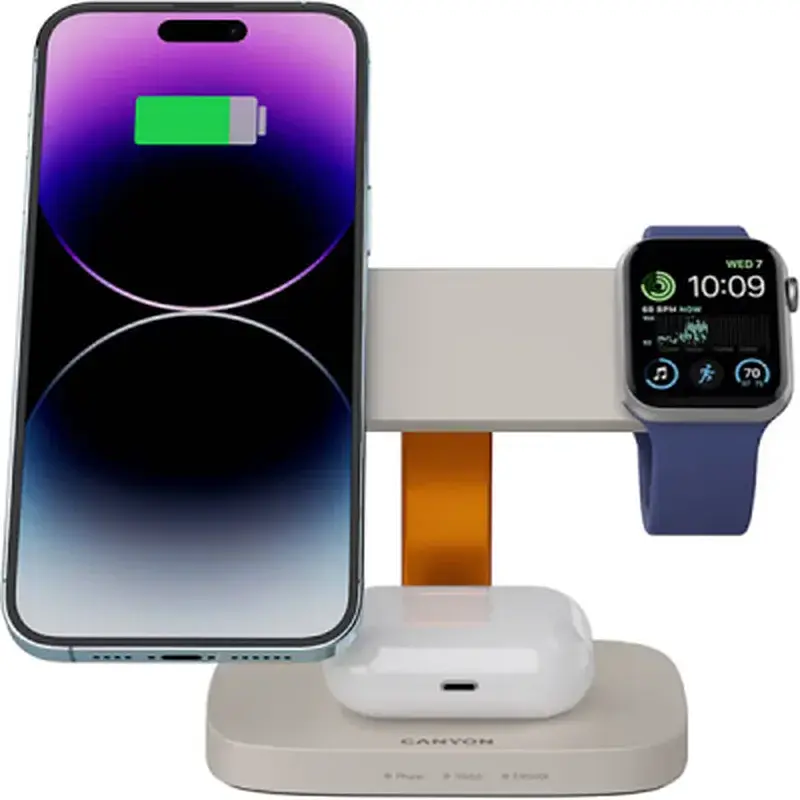 Зарядний пристрій Canyon wireless charger HEXAGON WCS-310 3in1 LightGrey/Orange (CNS-WCS310LGOR) - фото 4