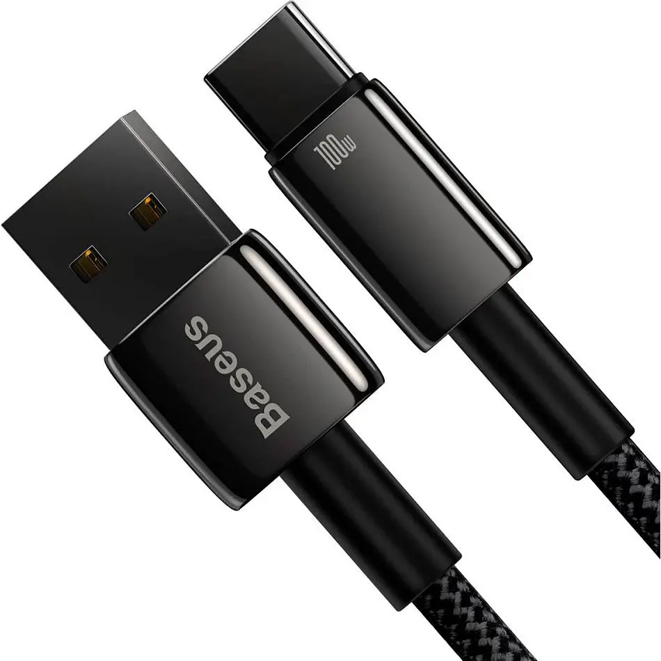 Кабель Baseus Tungsten Gold USB-A to USB-C 2m Black (CAWJ000101) [106123] - фото 2