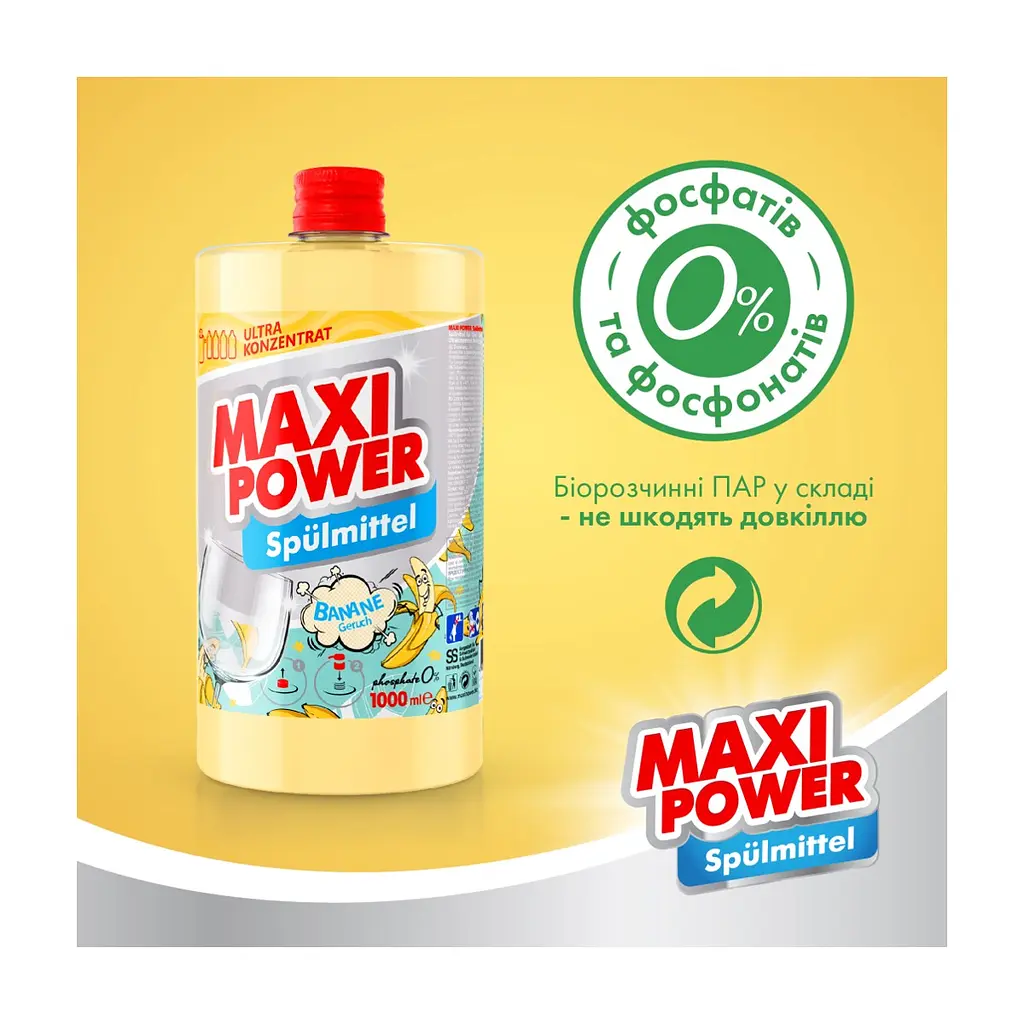 Засіб для ручного миття посуду Maxi Power Банан запаска 1000 мл (4823098411987) - фото 5