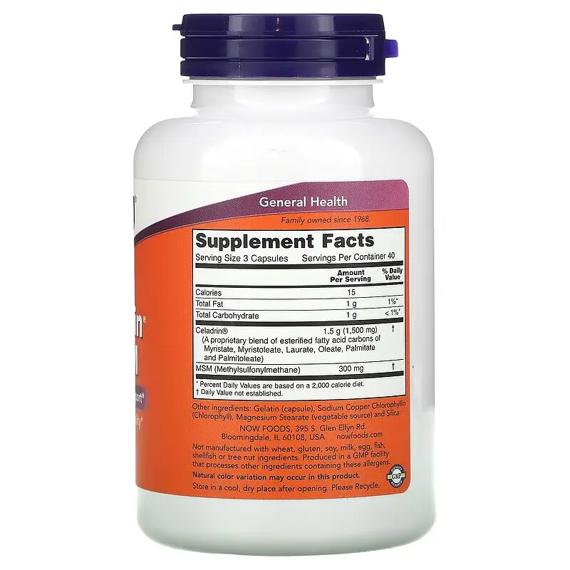 Препарат для суглобів і зв'язок NOW Celadrin & MSM 500 mg, 120 капсул - фото 3