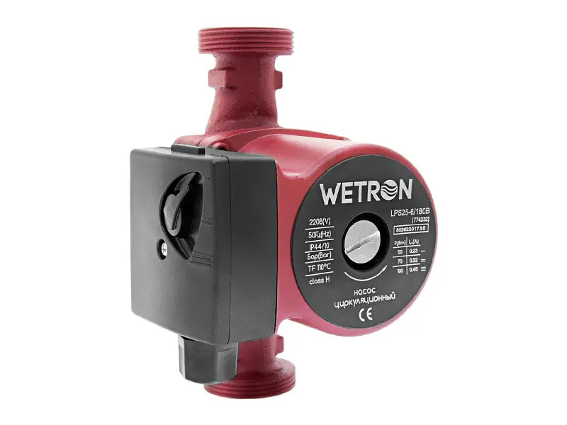 Циркуляційний насос Wetron 100 Вт Hmax 6 м Qmax 50 л/хв Ø1½ 180 мм + гайки Ø1 бордо (774232) - фото 2