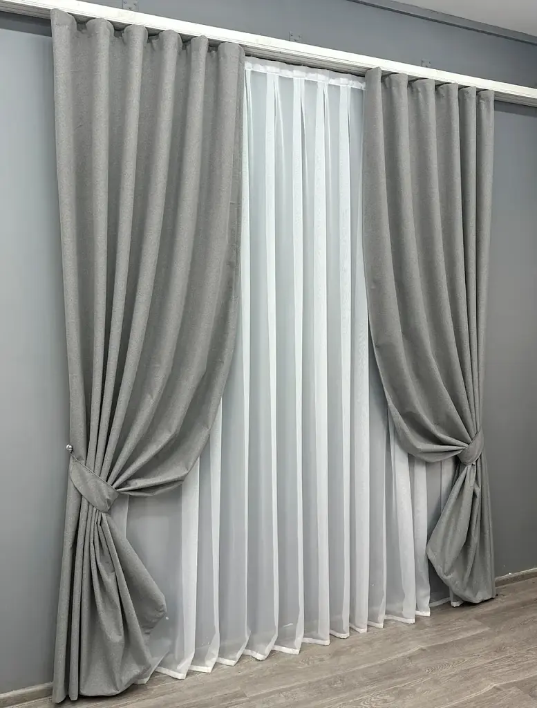 Комплект штор VR-Textil льон блекаут 2 шт 150x270 см сірий (1822ш) - фото 3