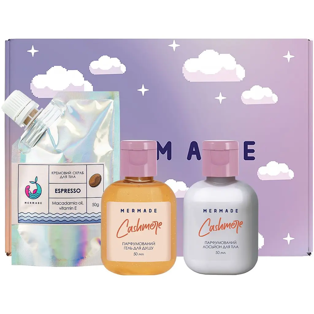 Парфюмированный набор для тела Mermade Cashmere, кремовый скраб, 50 г + гель для душа, 50 мл + лосьон для тела, 50 мл - фото 2