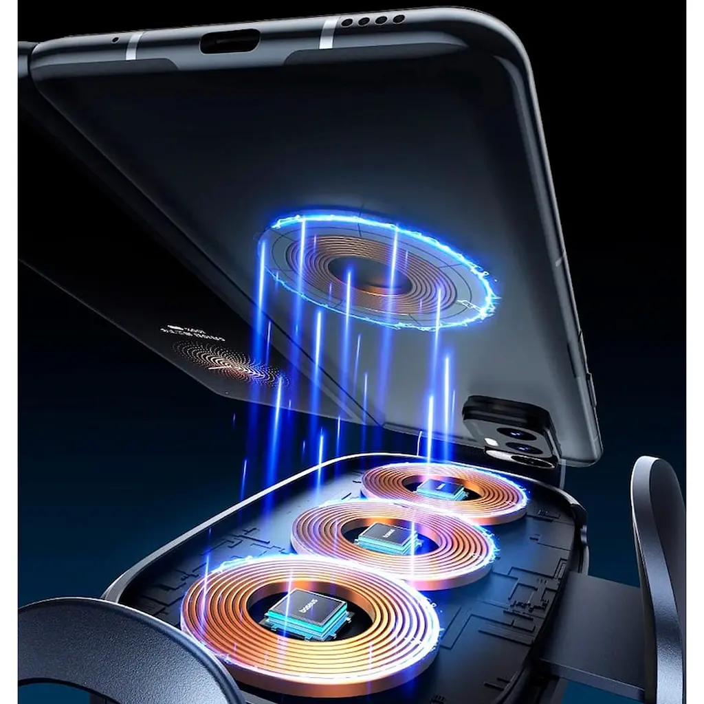 Автотримач із бездротовою зарядкою Baseus LightChaser Series Triple-Coil 15W Black (C40355901111-00) [124906] - фото 8