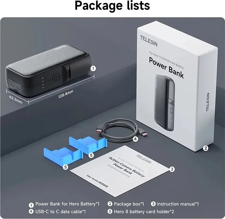 Зарядний пристрій Telesin Storage Charging Box Power Bank для GoPro 5/6/7/8/9/10/11 GP-PB-001 [83515] - фото 7