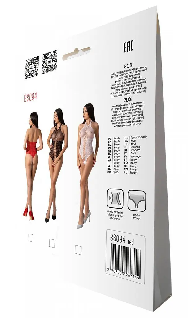 Бодістокінг з імітацією корсетної шнурівки Passion BS094 One Size, red, квітковий візерунок, з досту - фото 7