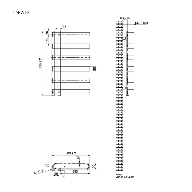 Рушникосушка дизайнерська Ideale Gia 11 6/850/500 антрацит, Антрацит - фото 3