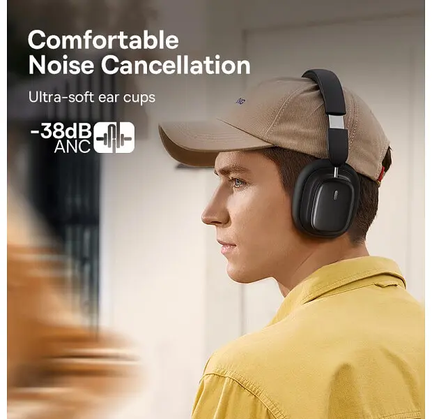 Накладные наушники Baseus Bowie H1i, Noise-Cancellation Wireless Headphones, BT5.3, 3.5mm, 600mAh, 100h, ANC, black - фото 12