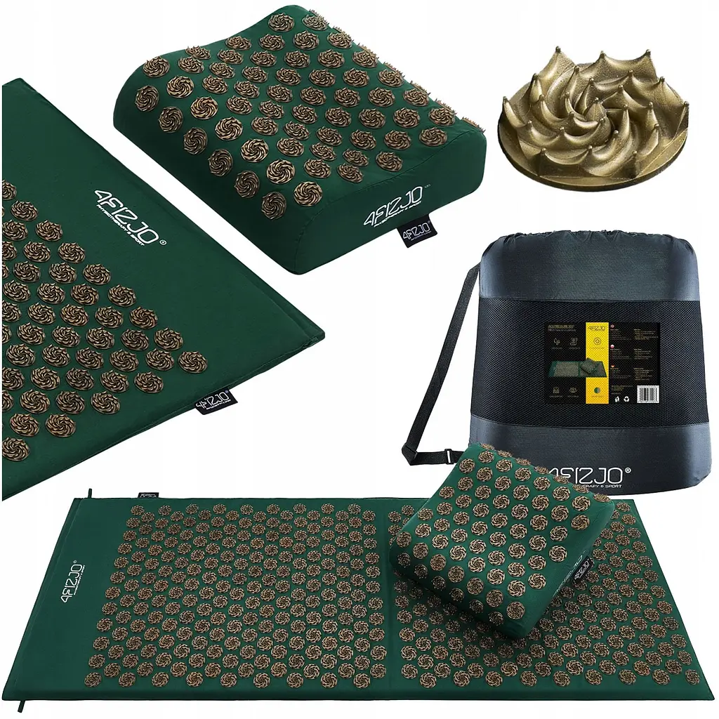 Килимок акупунктурний 4FIZJO Eco Mat XL Аплікатор Кузнєцова з подушкою 110 x 42 см 4FJ0385 Navi Green/Gold (P-5907739315083) - фото 2
