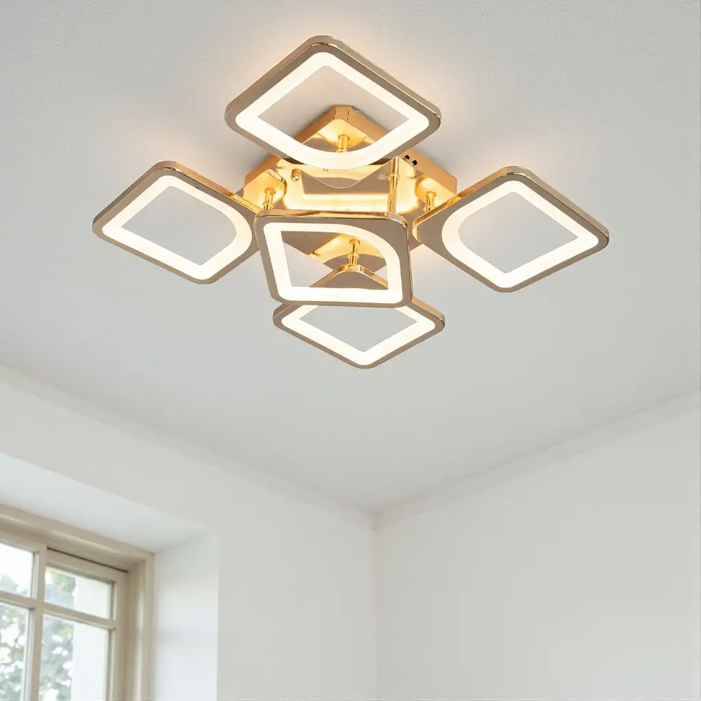 Стельова LED-люстра Diasha S8060/4+1G з пультом, золота, 72W, 3960 lm, квадратні акрилові плафони 42x42 см - фото 2
