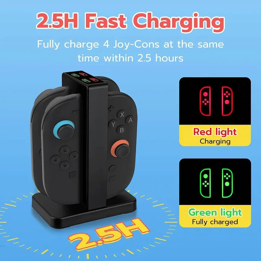 Зарядна док-станція Mcbazel, сумісна з Nintendo Switch 2 (2025) JoyCon зі світлодіодними індикаторами - фото 4