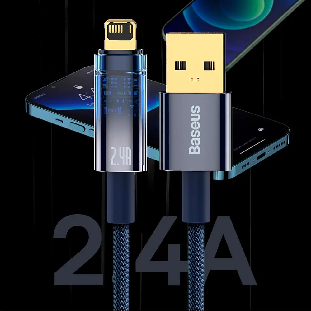 Кабель Baseus Explorer Series Auto Power-Off Fast USB to Lightning 2.4A 2m Black (CATS000501) [86021] - фото 7