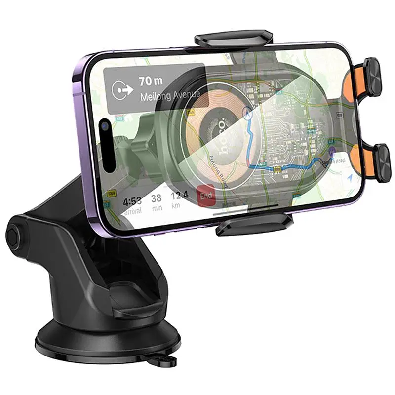Автотримач з БЗП Hoco HW34 Blue whale 3-axis linkage wireless 15W (center console) Black - фото 3