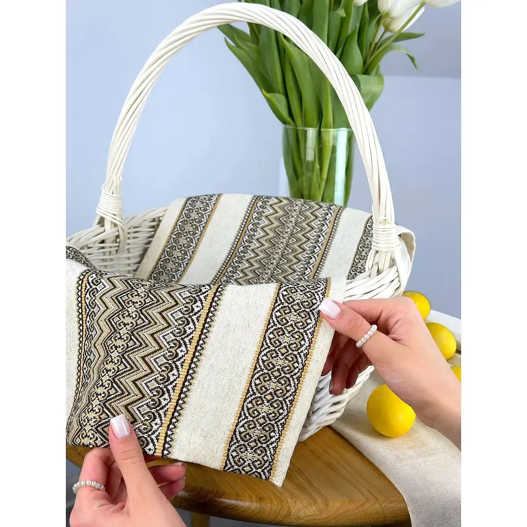 Пасхальное полотенце льняное для корзины Луч 70х45 см Коричневый - фото 4