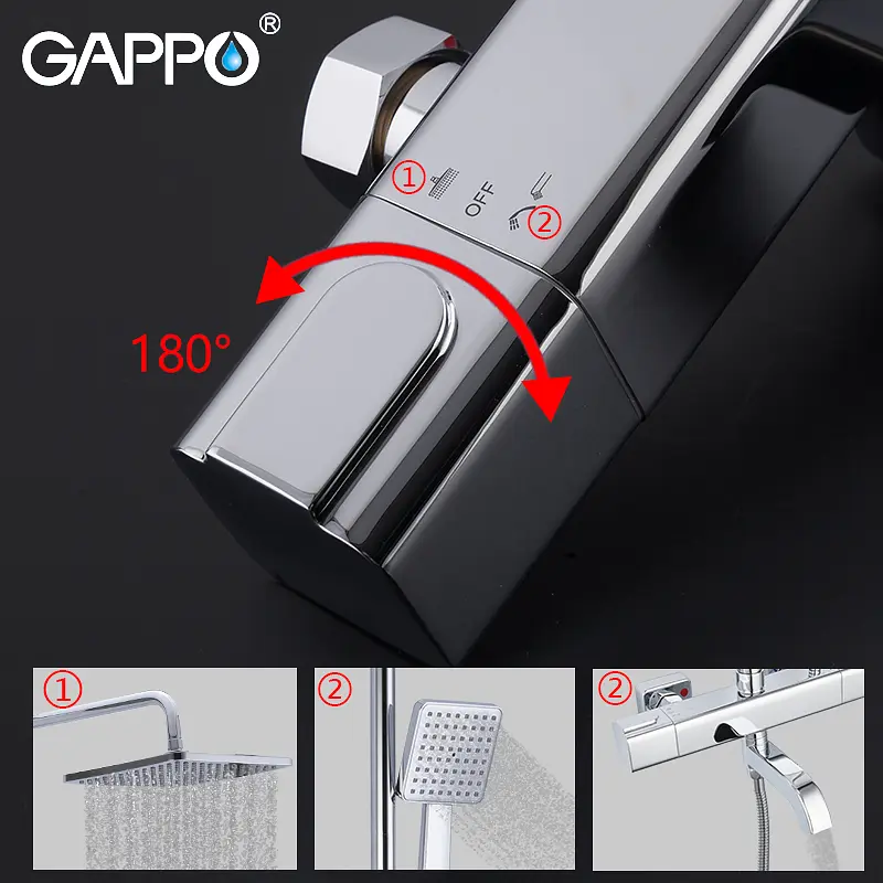 Душевая система с термостатом Gappo 1/3 G2491, Хром - фото 3