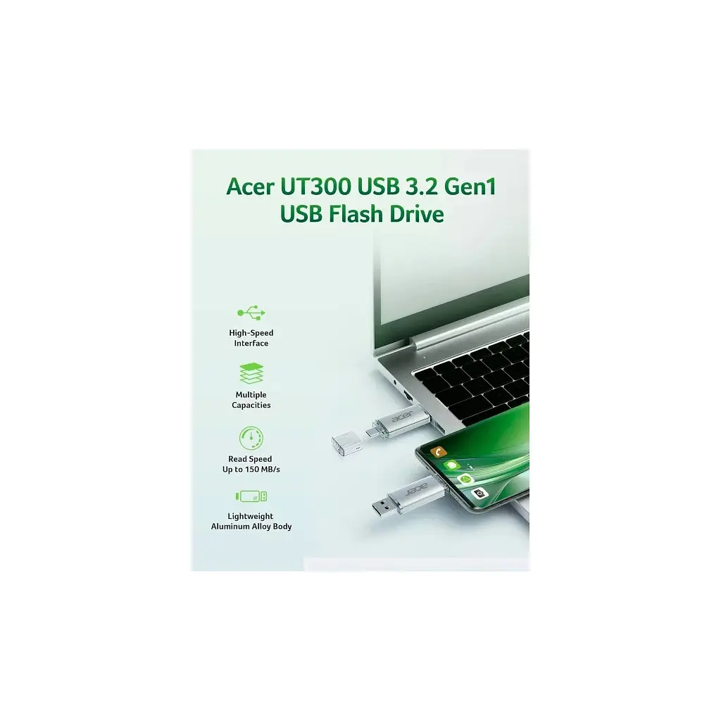 USB флеш накопичувач Acer 64GB UT300 USB-A/Type-C 3.2 Silver (BL.9BWWA.589) - фото 6