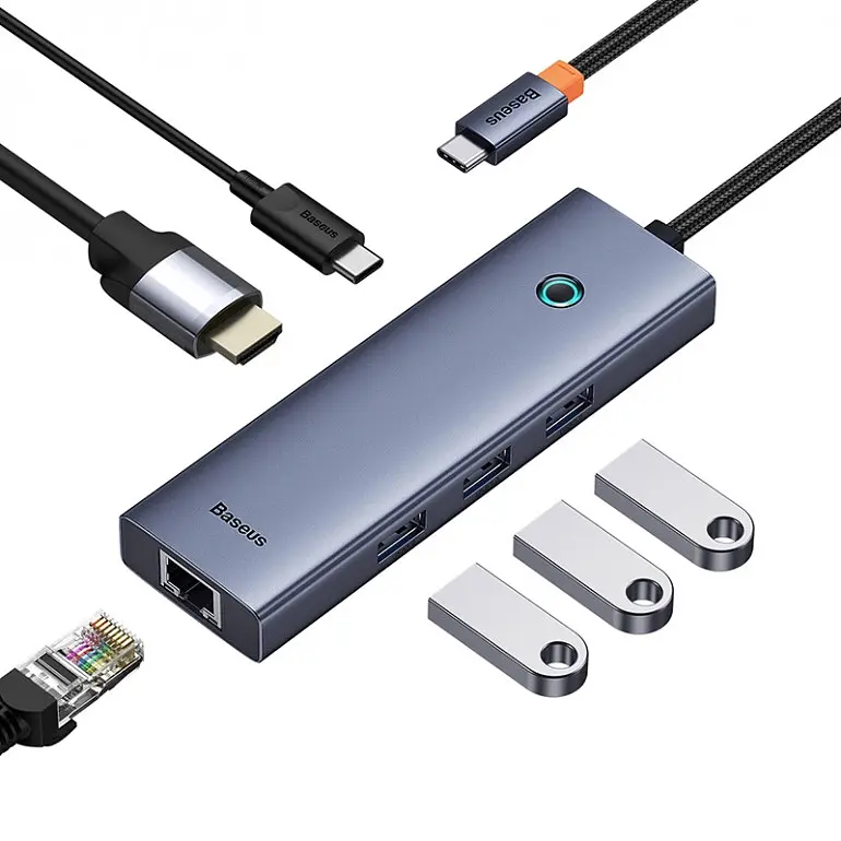 Мультиадаптер хаб Baseus Flite 6-Port Type-C to HDMI4K 3xUsb 3.0 RJ45 (B00052807813-00) - фото 6