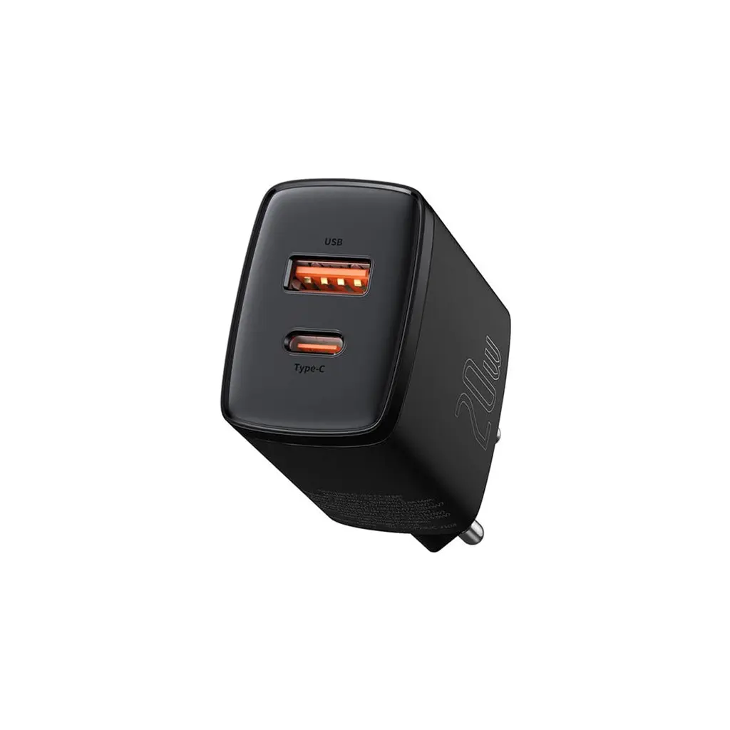 Зарядний пристрій Baseus Compact швидке заряджання USB-A + USB-C 20 Вт EU чорний (CCXJ-B01)