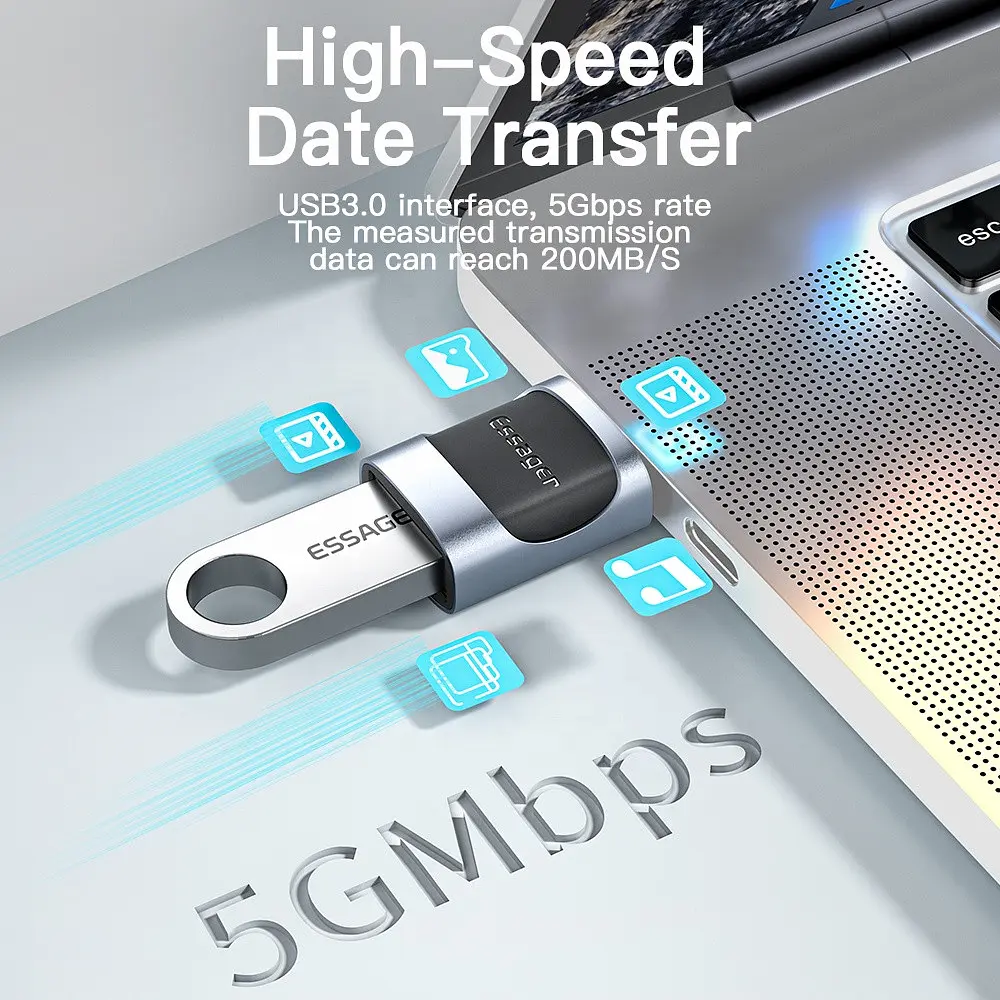 Адаптер Essager USB/ Type-C USB 3.0 A Blue - фото 5