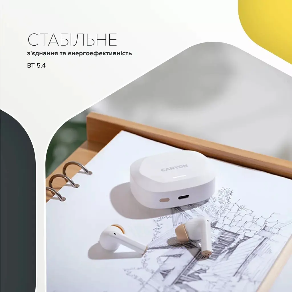 Навушники Canyon Hexagon 7 TWS ANC+ENC Wireless Charge White/Beige (CNS-TWS7WB) - фото 8