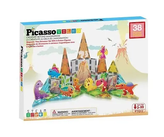 Конструктор магнітний DINOSAUR SET з 8 фігурками динозаврів PTQ13/28848 PICASSO TILES 38 деталей у коробці