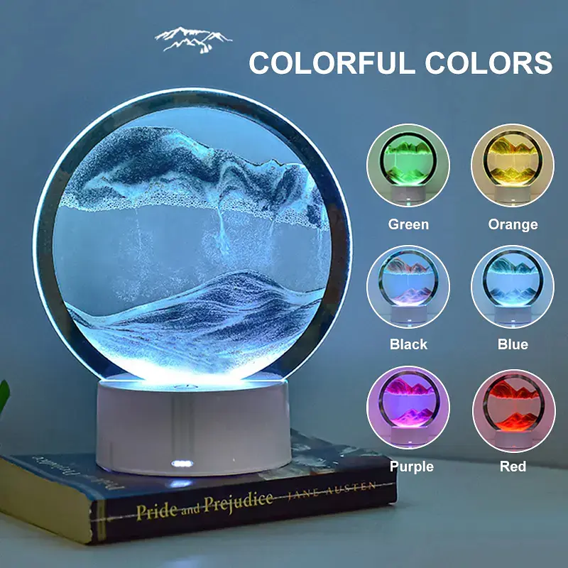 Настільна LED лампа нічник RGB пісочний годинник Картина рухомий пісок USB світильник UKC 3D Sandscape червоний - фото 7