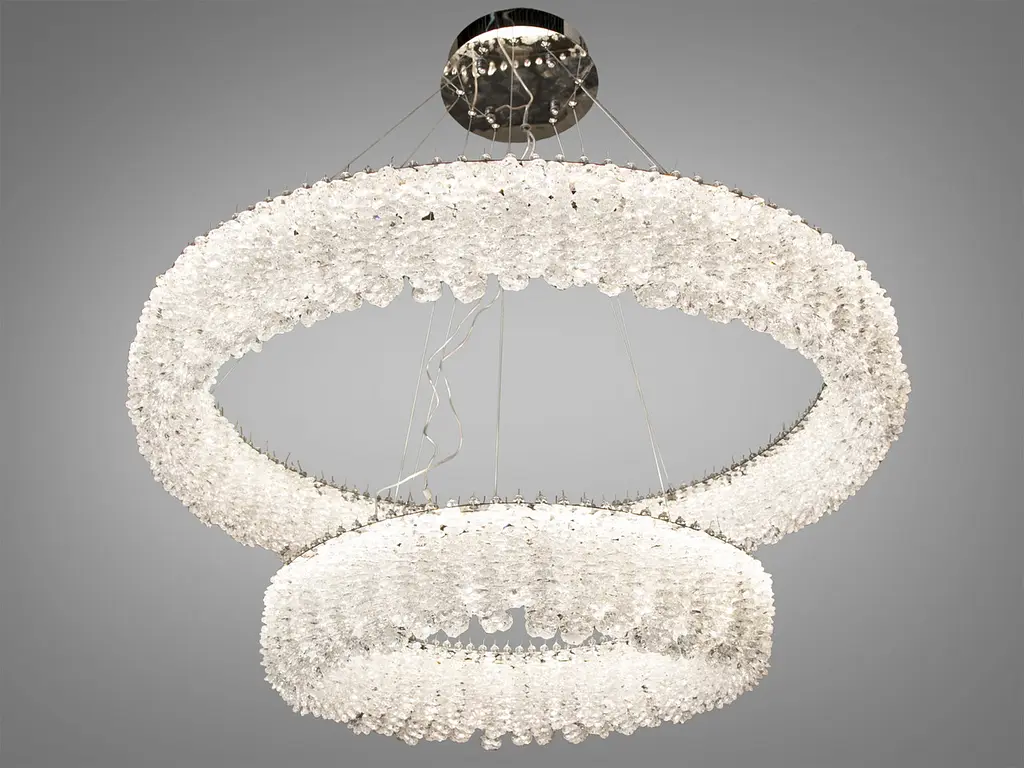 Підвісна люстра Diasha 505-800+500CH LED двоярусна кругла люстра з кристалами, діаметр 80 см, висота до 105 см - фото 2