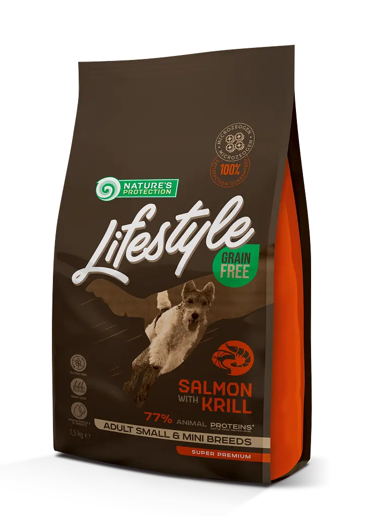 Сухий беззерновий корм з лососем та крилем для собак малих порід Nature's Protection Lifestyle Grain Free, 1.5 кг