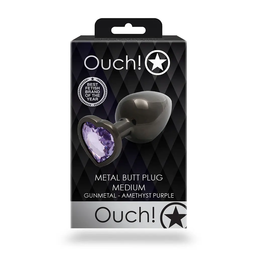 Анальна пробка Ouch! Heart Gem Butt Plug Medium, 8 см (чорний) - фото 2