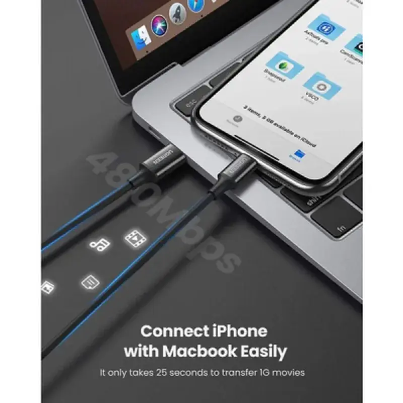 Дата кабель USB-C to Lightning 2.0m 3A US171 black Ugreen (60752) - фото 2