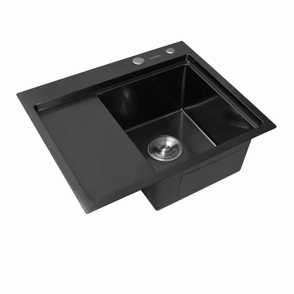 Кухонная мойка Platinum Handmade PVD 580x480x220 R черная (толщина 3,0/1,5 мм, корзина и дозатор в комплекте), Черный - фото 2