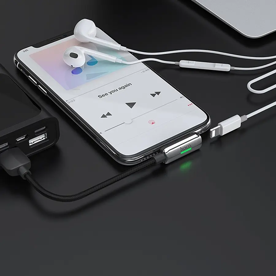 Переходник Hoco LS28 3 in 1 Apple to Lightning аудиокабель - фото 3