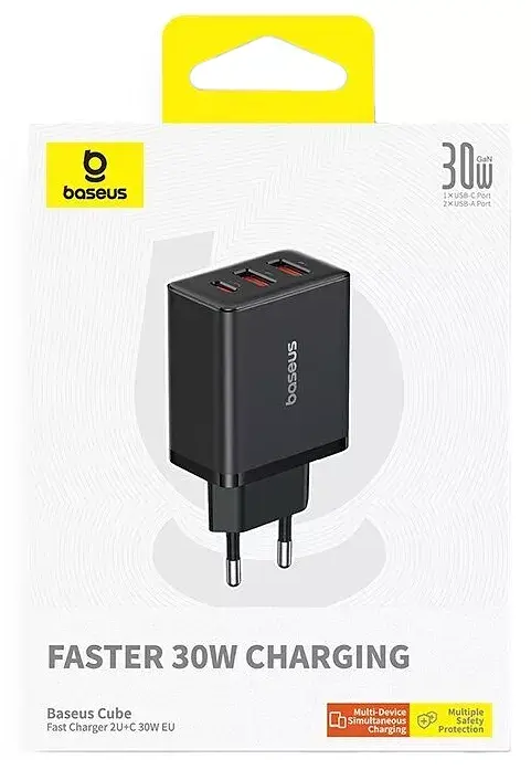 Мережевий зарядний пристрій Baseus Cube Fast Charger 2 USB+Type-C 30 W P10111402113-00 Black - фото 3