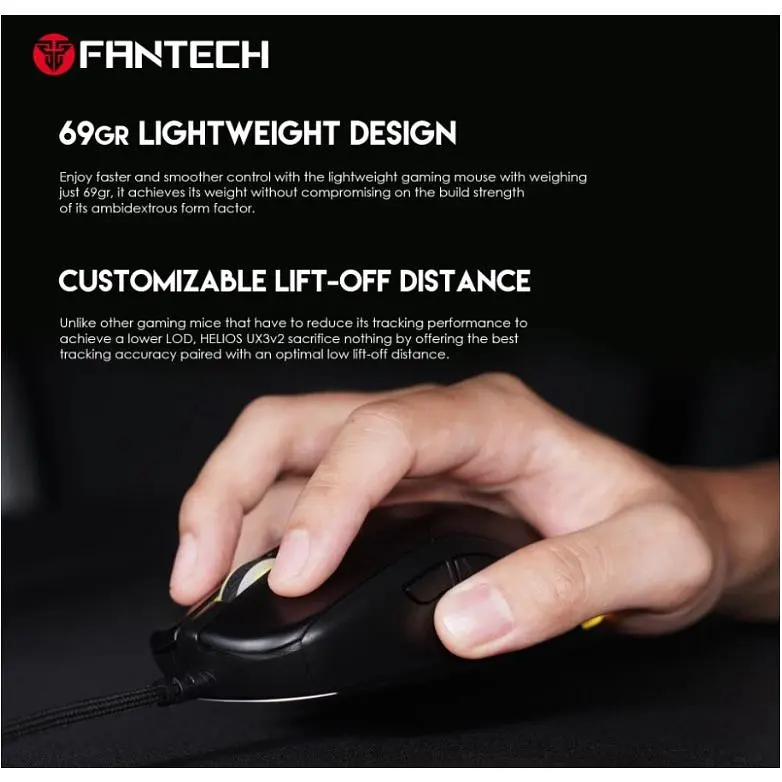 Игровая мышь Fantech UX-3 V2 HELIOS PixArt 3389, 400IPS, 50G, 1600DPI Black - фото 4