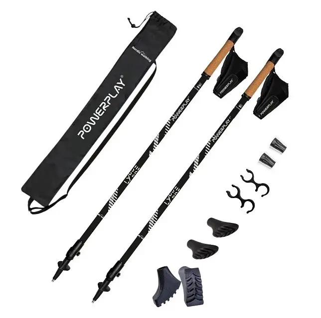Палиці для скандинавської ходьби PowerPlay 9111 Lykke Black/White 80-135 см (пара) + 2-ві пари чобітків + чохол (PP_9111_White) - фото 2