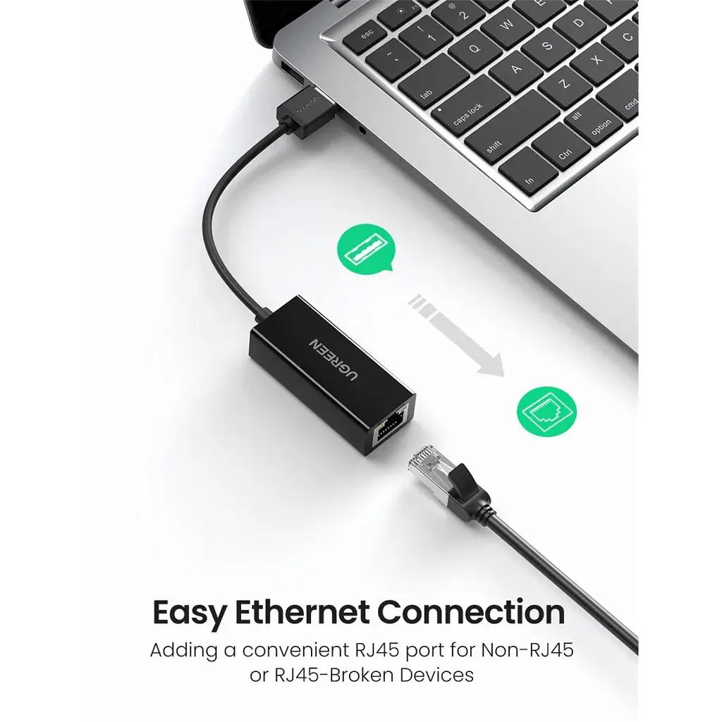 Перехідник USB 2.0 AM to RJ45 Ethernet 100Mbps CR110 Ugreen (20254) - фото 4