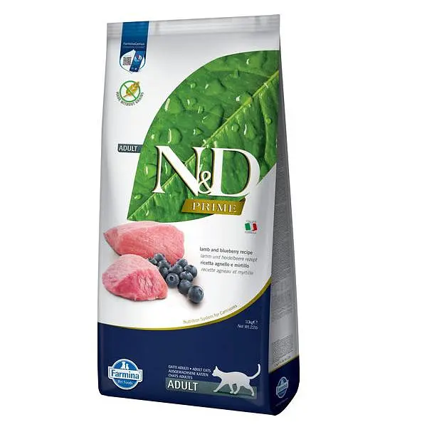 Сухий беззерновий корм Farmina N&D Prime Cat Lamb & Blueberry для дорослих котів (ягня, чорниця), 10 кг