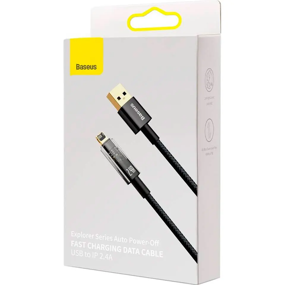 Кабель Baseus Explorer Series Auto Power-Off Fast USB to Lightning 2.4A 2m Black (CATS000501) [86021] - фото 12