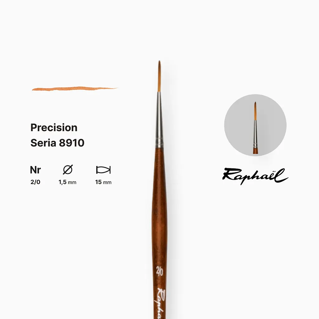 Лайнер синтетичний Raphael Precision, №2/0, для акрилу та олії, довга ручка - фото 2