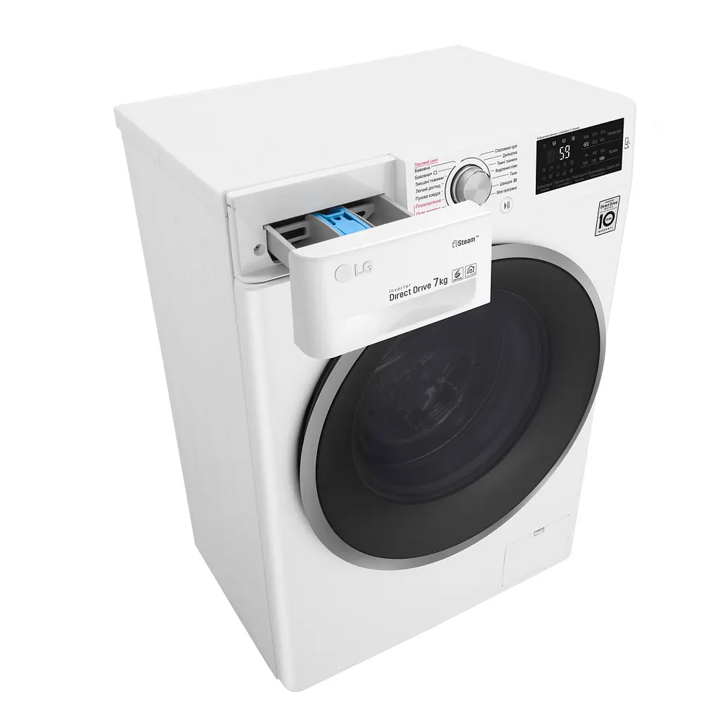 Пральна машина LG з фронтальним завантаженням F2J6HS1W, 7кг, 1200, A+++-10%, Пар, глибина 45см, Дисплей, Інвертор, Білий (F2J6HS1W) - фото 9