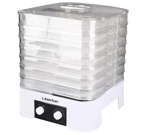 Сушарка овочів та фруктів Liberton LFD-5521, White, 520W, механічне керування, об'єм 21 л, 7 ярусів, діапазон температури: 40-70 C