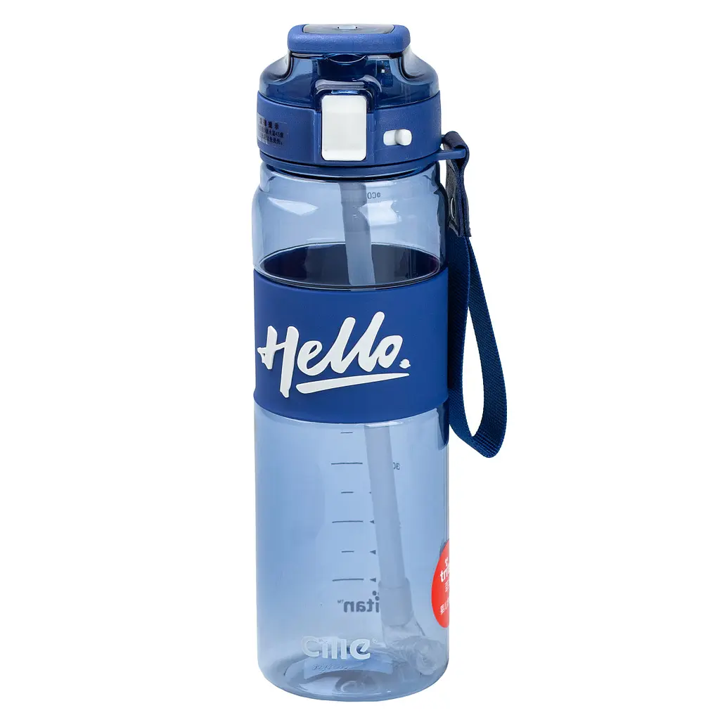 Пляшка для води спортивна Hello 860 мл з тубочкою та ручкою, синій Happy Life HP17303BL - фото 2
