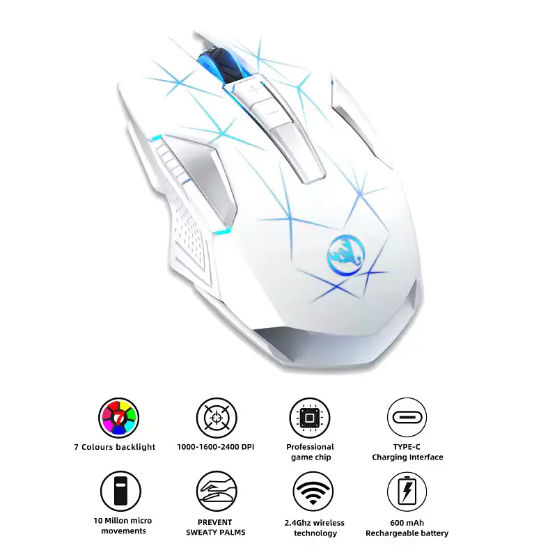 Миша бездротова з акумулятором та підсвіткою HXSJ T300 2,4 GHz White - фото 5