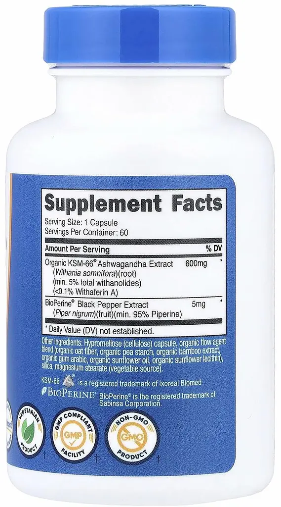 Ашваганда екстракт кореня KSM-66, 60 капсул Nutricost - фото 2