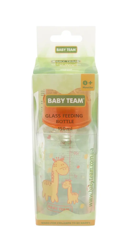 Пляшечка для годування Baby Team, скляна з силіконовою соскою, 150 мл, помаранчевий (1200_оранжевый) - фото 2