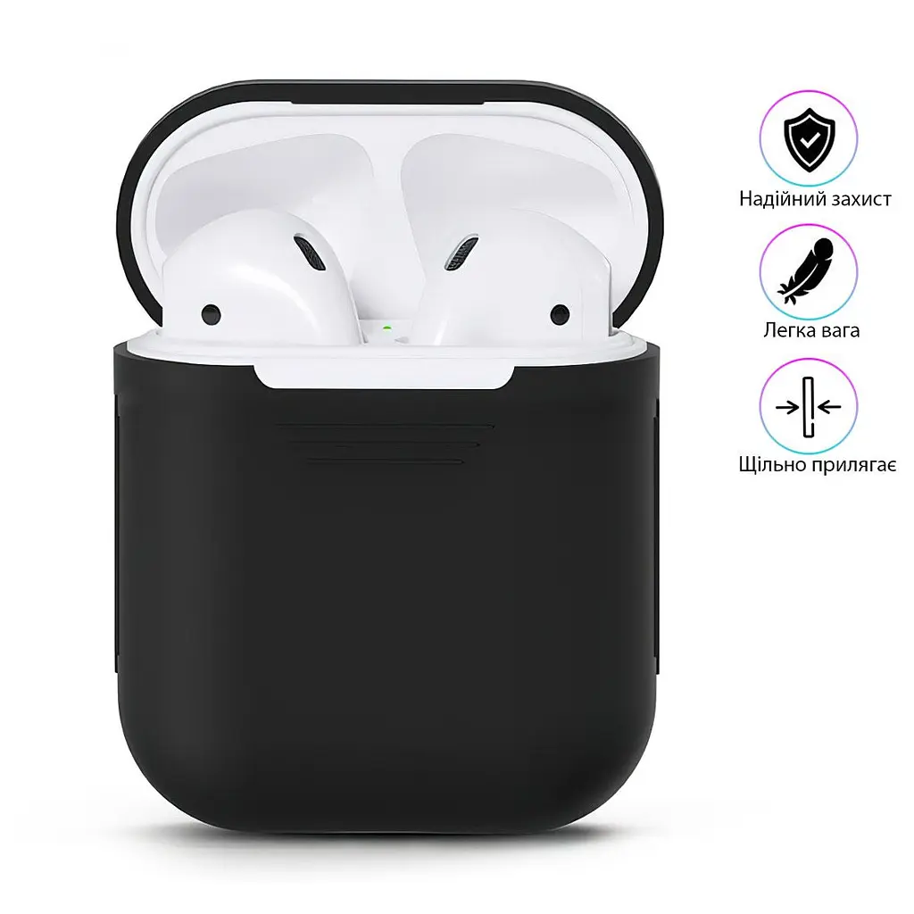 Силиконовый чехол для наушников Airpods 1/2 черный чехол для аирподс футляр для наушников air pods - фото 2