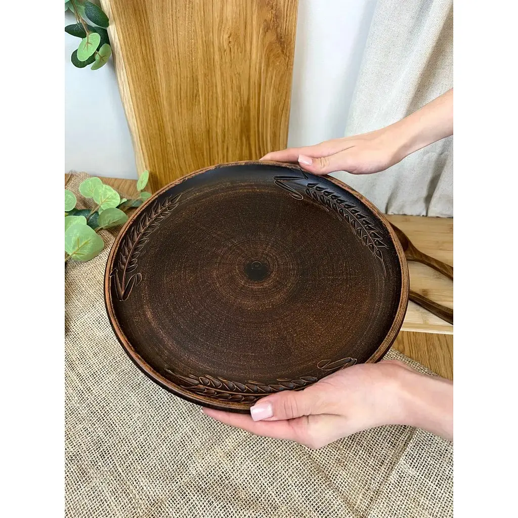 Блюдо для піци 30 см керамічне (глиняне) різьблене Колосок - фото 5